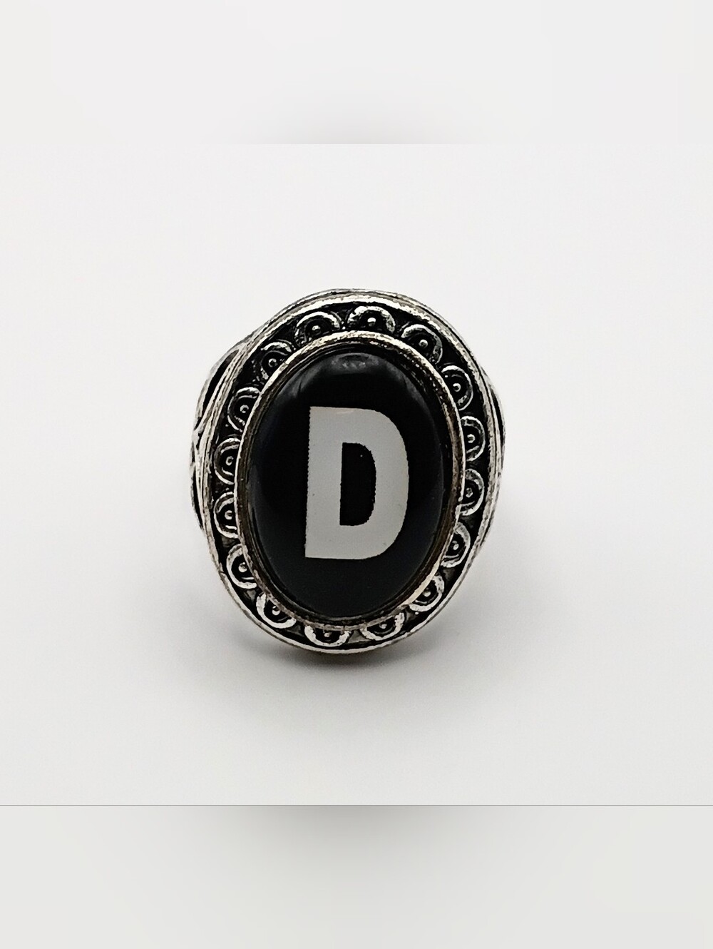 Men's Initial 'D' Signet Ring in Black and Silver
